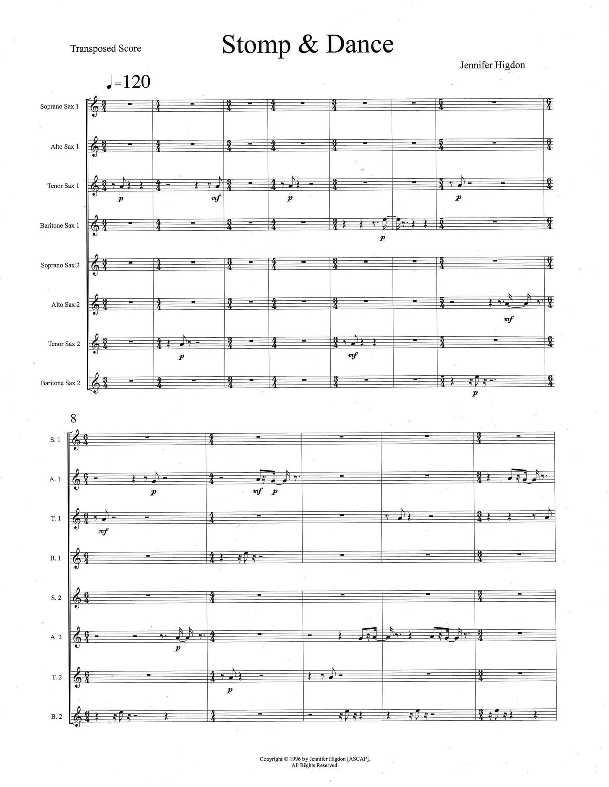 Higdon: Stomp and Dance (arr. for saxophone octet)