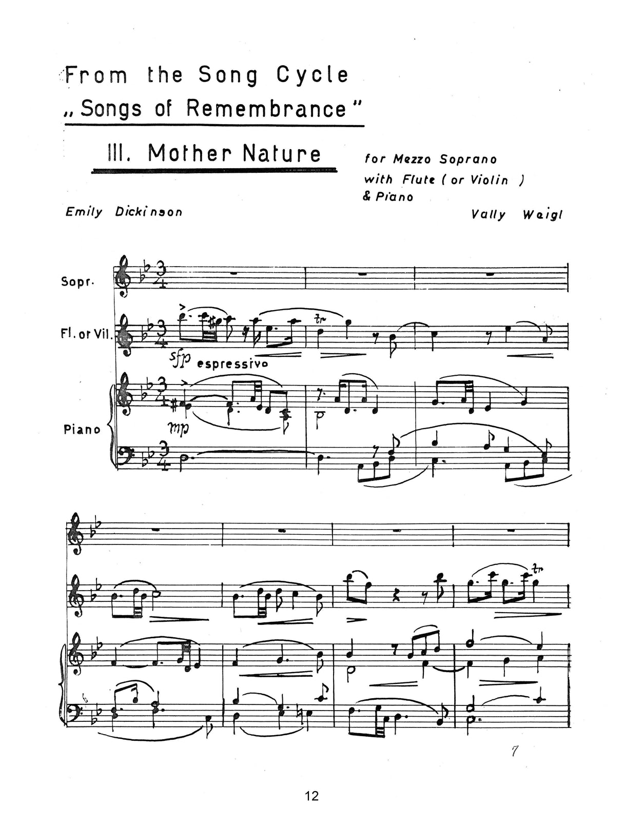 V. Weigl: 5 Songs of Remembrance