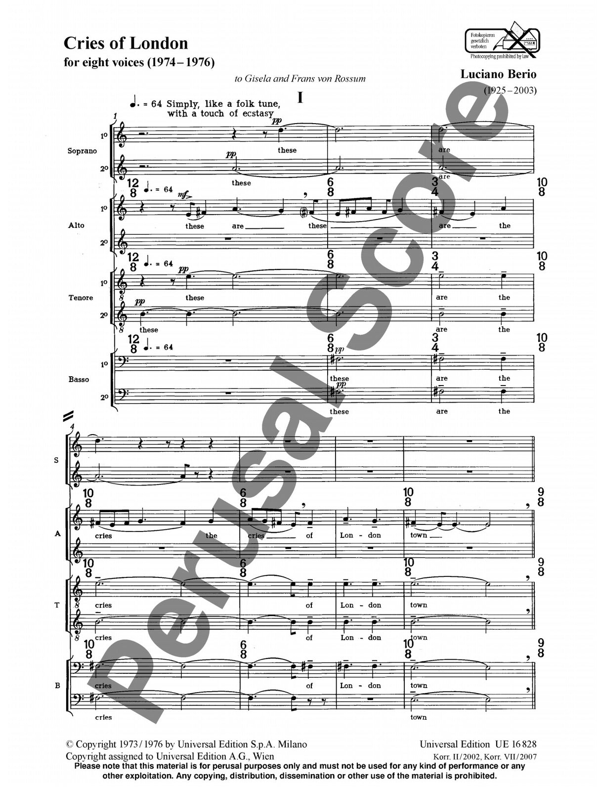 Berio: Cries of London