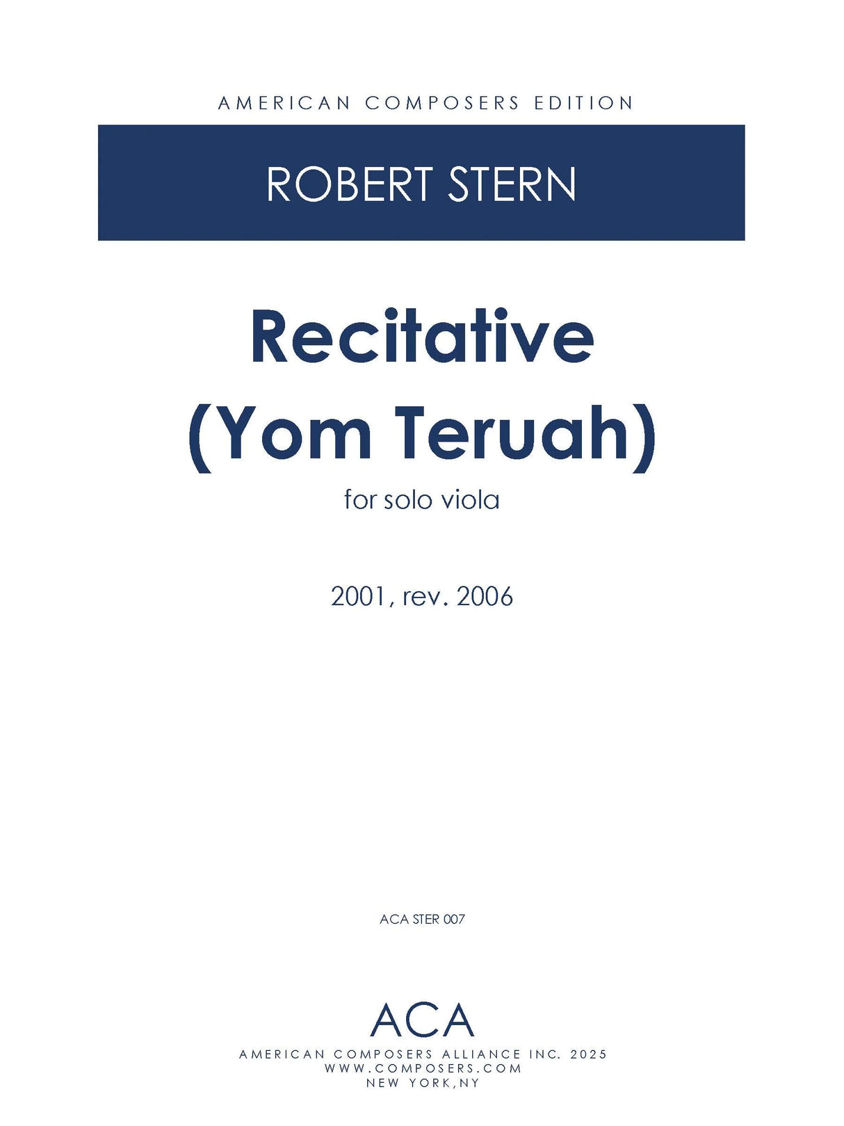 R. Stern: Recitative (Yom Teruah) (Version for Viola)