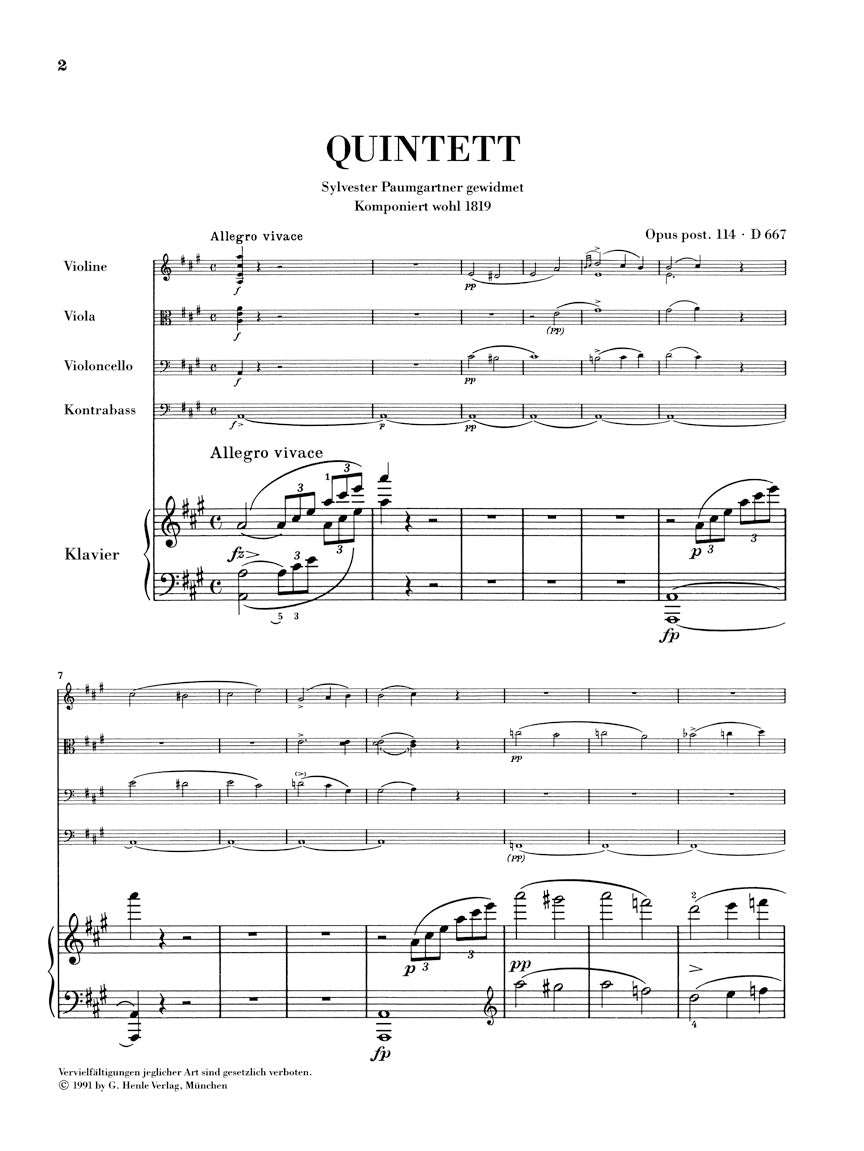 Schubert: Quintet in A Major ("Trout"), Op. posth. 114, D 667