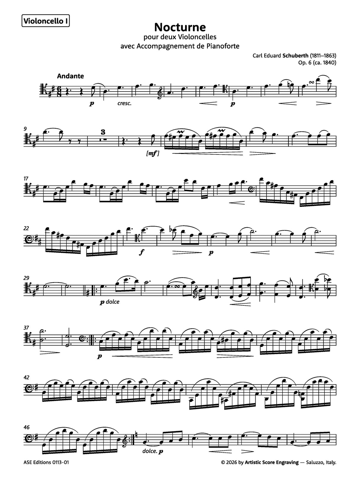 Schuberth: Nocturne for Two Cellos and Piano, Op. 6