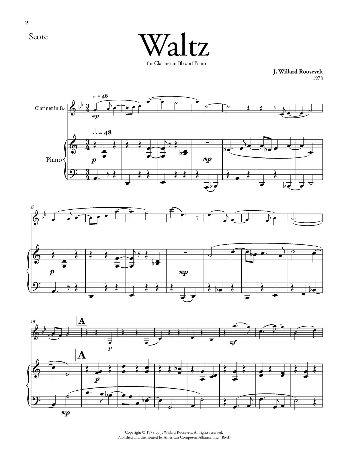 Roosevelt: Waltz (Version for Clarinet & Piano)