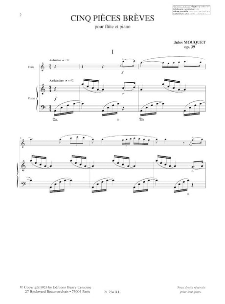 Mouquet: 5 pièces brèves, Op. 39
