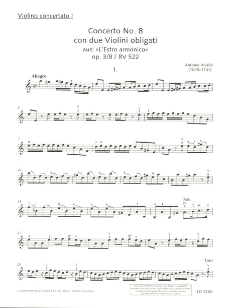 Vivaldi: Concerto for 2 Violins in A Minor, RV 522, Op. 3, No. 8