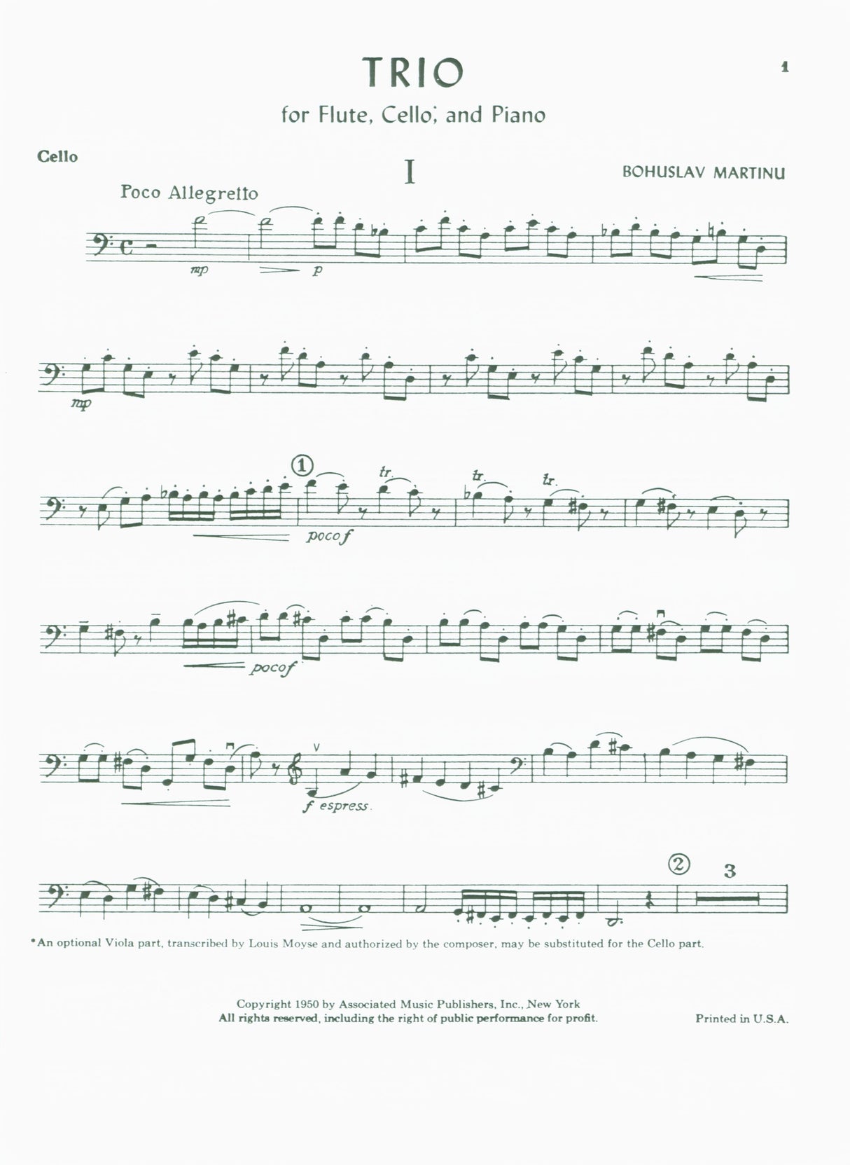 Martinů: Trio for Flute, Cello and Piano, H 300