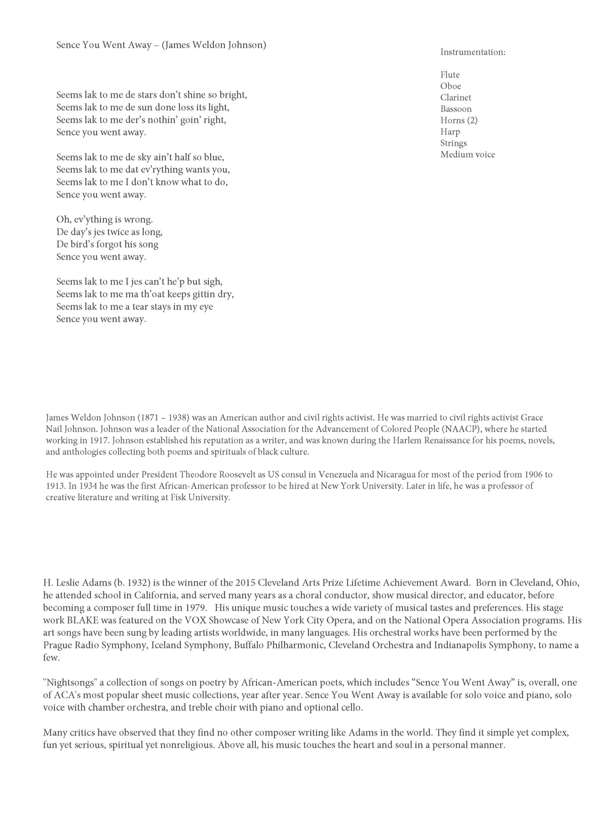 Adams: Sence You Went Away from Nightsongs