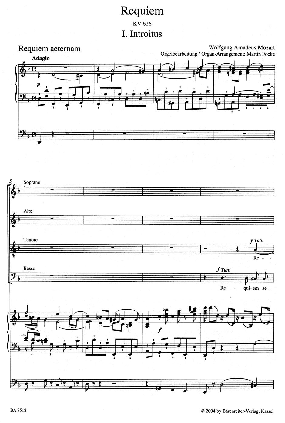 Mozart: Requiem, K. 626 (arr. for soloists, choir and organ