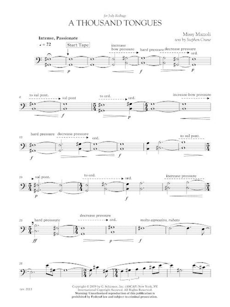 Mazzoli: A Thousand Tongues (Version for Cello & Electronics)