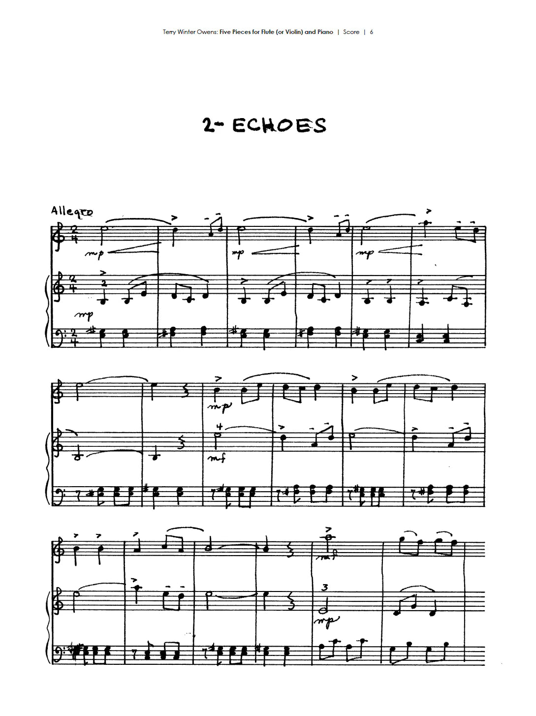 T.W. Owens: Five Pieces for Flute (or Violin) and Piano