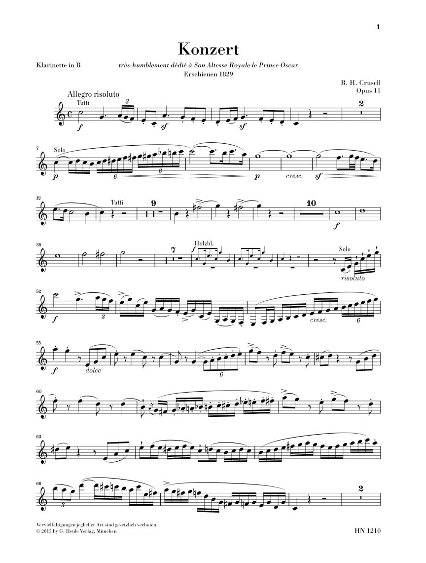 Crusell: Clarinet Concerto in B-flat Major, Op. 11 – Ficks Music