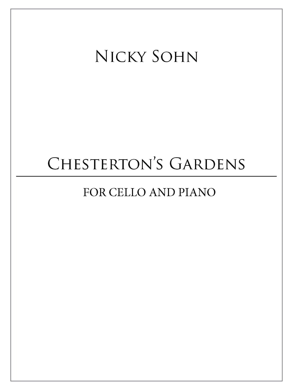 Sohn: Chesterton's Gardens (Version for Cello & Piano)