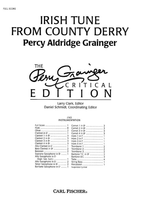 Grainger: Irish Tune From County Derry (Version for Concert Band)