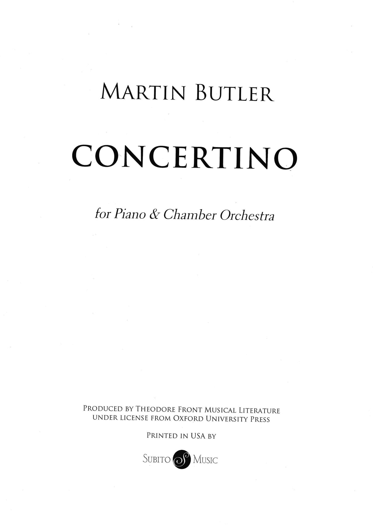 Butler: Concertino for Piano & Chamber Orchestra