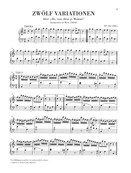Mozart: 12 Variations on "Ah Vous Dirai-Je, Maman", K. 265 (300e)