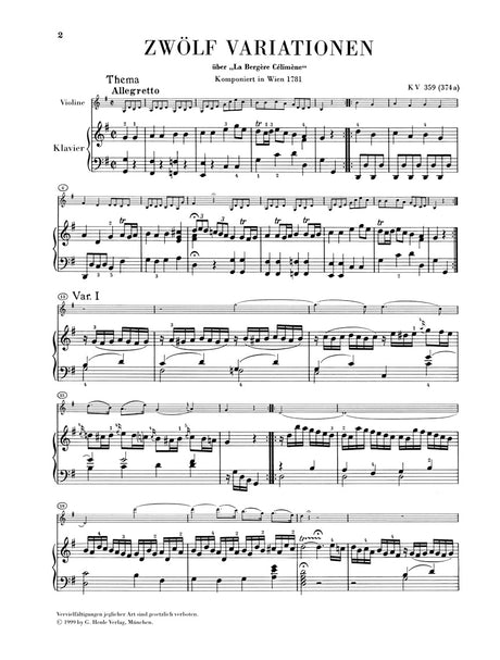 Mozart: Variations for Piano and Violin, K. 359 and 360