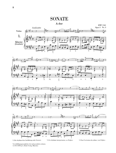 Handel: 7 Sonatas for Violin and Basso continuo