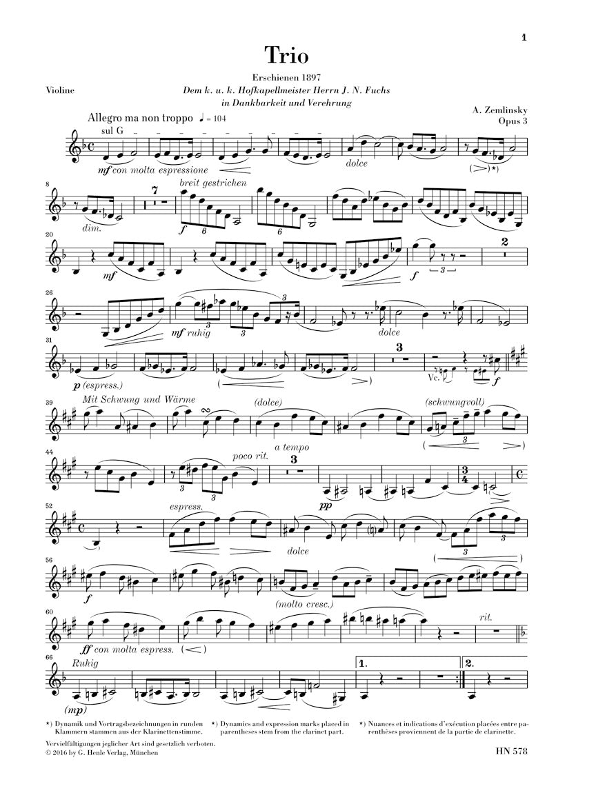 Zemlinsky: Clarinet Trio in D Minor, Op. 3