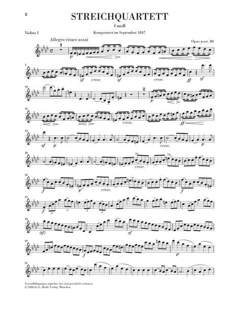 Mendelssohn: String Quartet in F Minor, Op. posth. 80