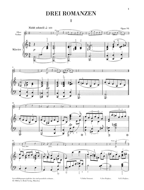 Schumann: 3 Romances, Op. 94 (Version for Violin)