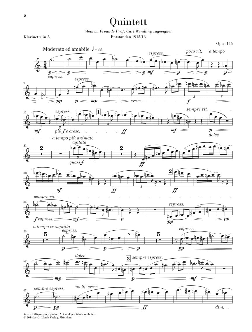 Reger: Clarinet Quintet in A Major, Op. 146