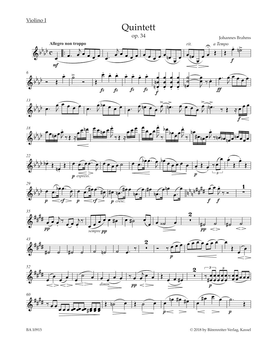 Brahms: Piano Quintet in F Minor, Op. 34 – Ficks Music