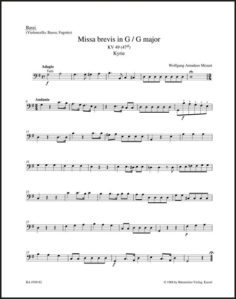 Mozart: Missa brevis in G Major, K. 49 (47d)