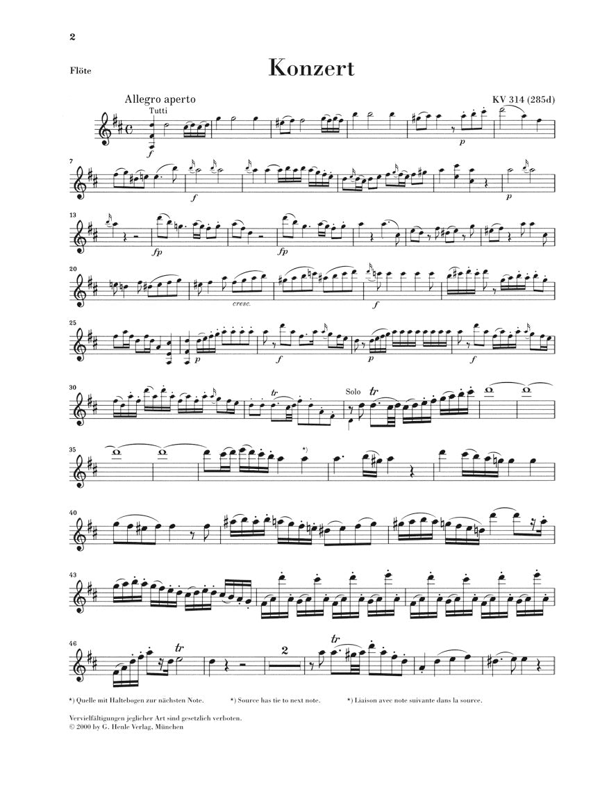 Mozart: Flute Concerto No. 2 in D Major, K. 314 (285d) – Ficks Music