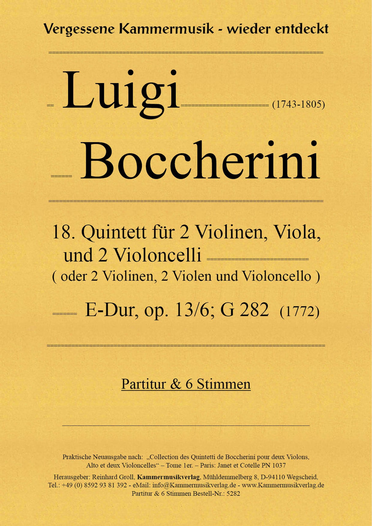 Boccherini: String Quintet in E Major, G 282, Op. 13, No. 6