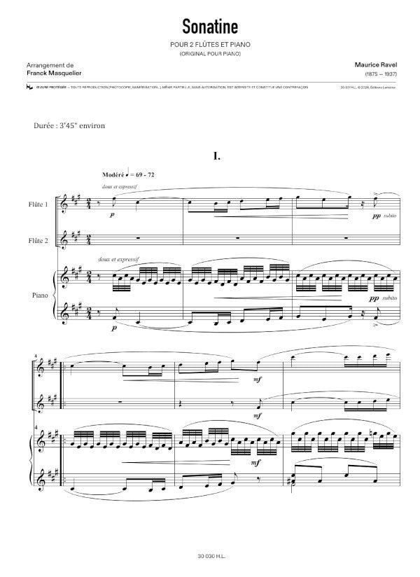 Ravel: Sonatina (arr. for 2 flutes & piano)