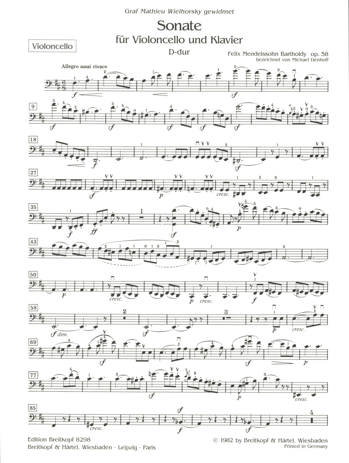 Mendelssohn: Cello Sonata No. 2 in D Major, MWV Q 32, Op. 58