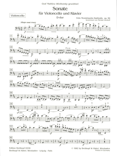 Mendelssohn: Cello Sonata No. 2 in D Major, MWV Q 32, Op. 58