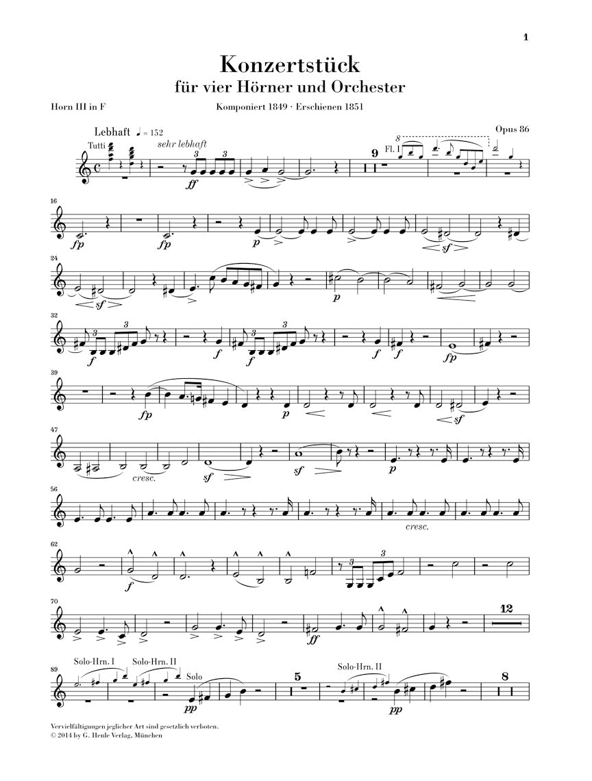 Schumann: Concert Piece for Four Horns and Orchestra, Op. 86