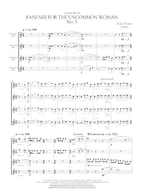 Tower: Fanfare for the Uncommon Woman No. 5 (Version for 4 Clarinets)
