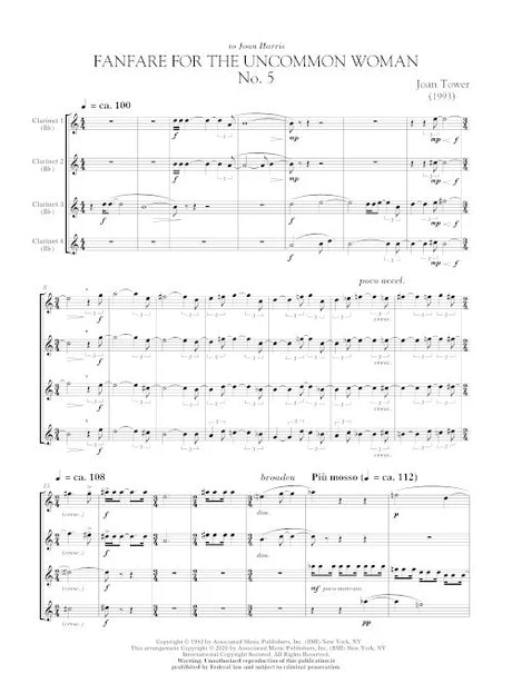Tower: Fanfare for the Uncommon Woman No. 5 (Version for 4 Clarinets)