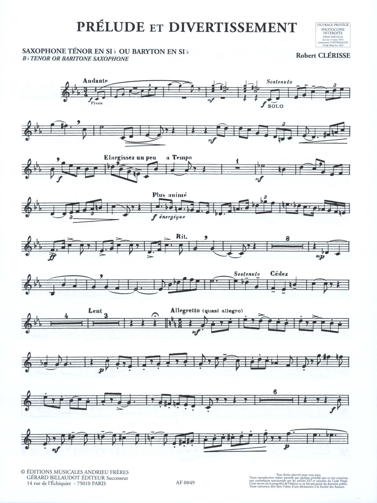 Clérisse: Prélude et divertissement