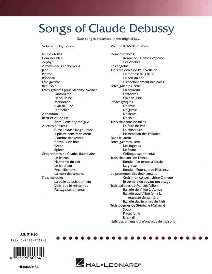 Songs of Claude Debussy – Volume 1 (High Voice)