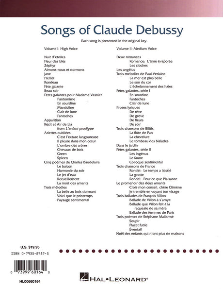 Songs of Claude Debussy – Volume 1 (High Voice)