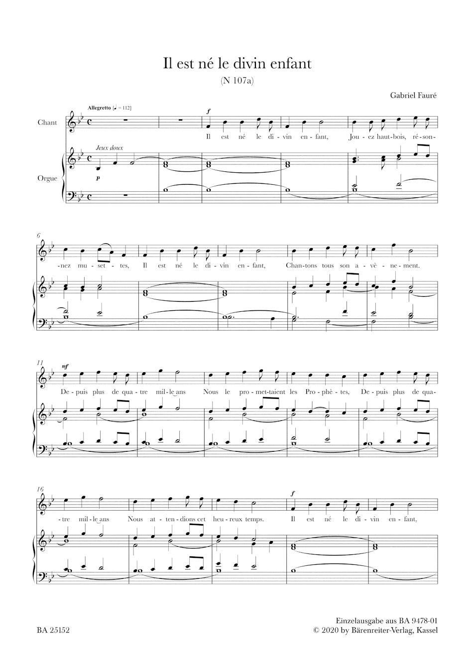 Fauré: Il est né le divin enfant, N 107a