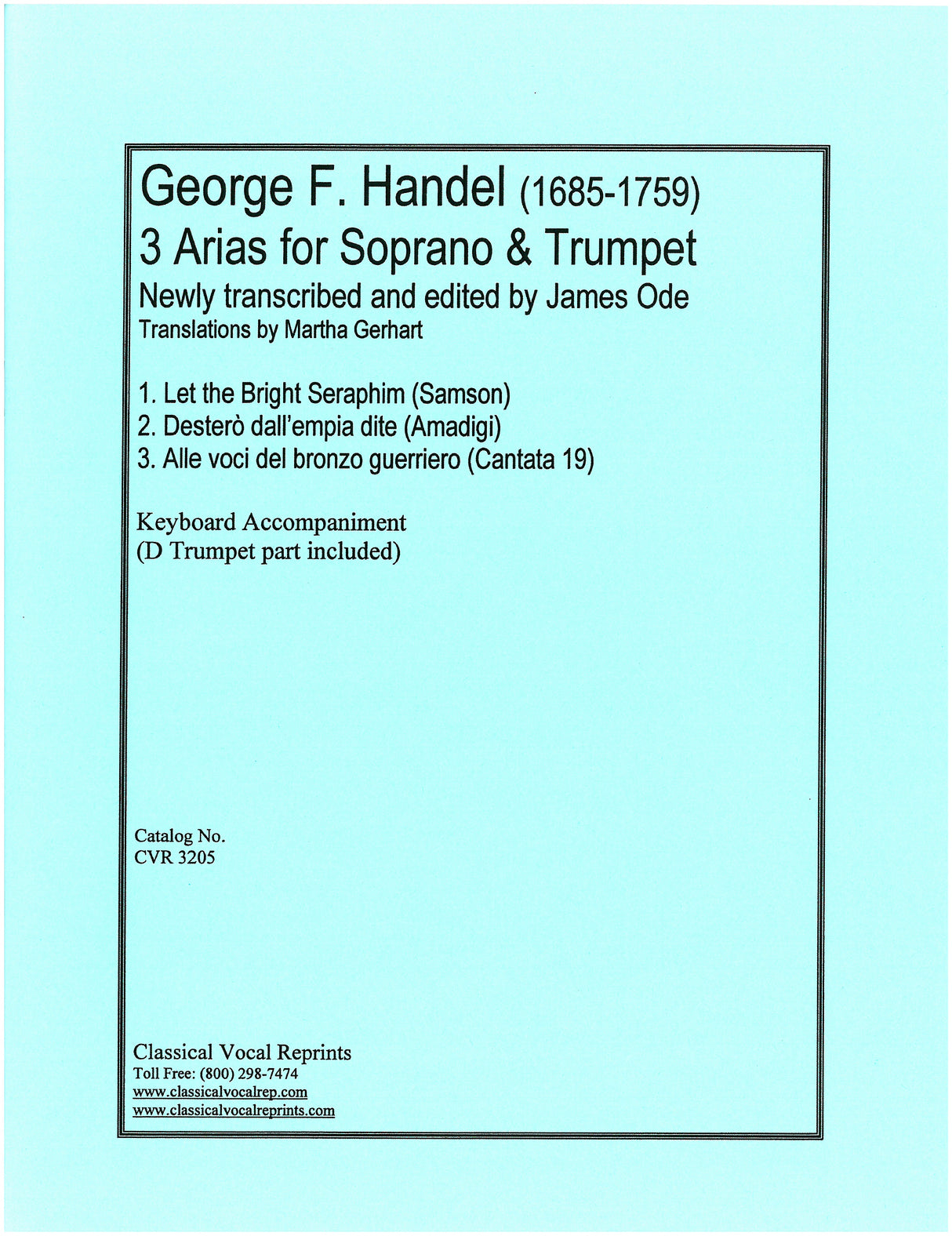 Handel: 3 Arias for Soprano & D Trumpet