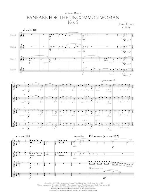 Tower: Fanfare for the Uncommon Woman No. 5 (Version for 4 Flutes)