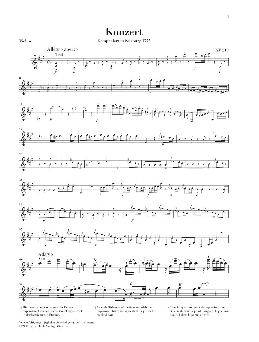 Mozart: Violin Concerto No. 5 in A Major, K. 219