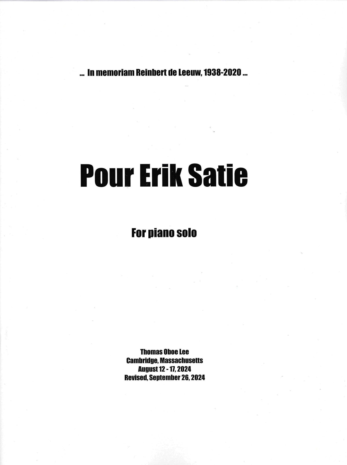 T.O. Lee: Pour Erik Satie
