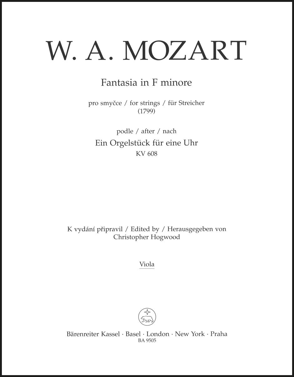 Mozart: Fantasia in F Minor, K. 608 (arr. for string quartet)