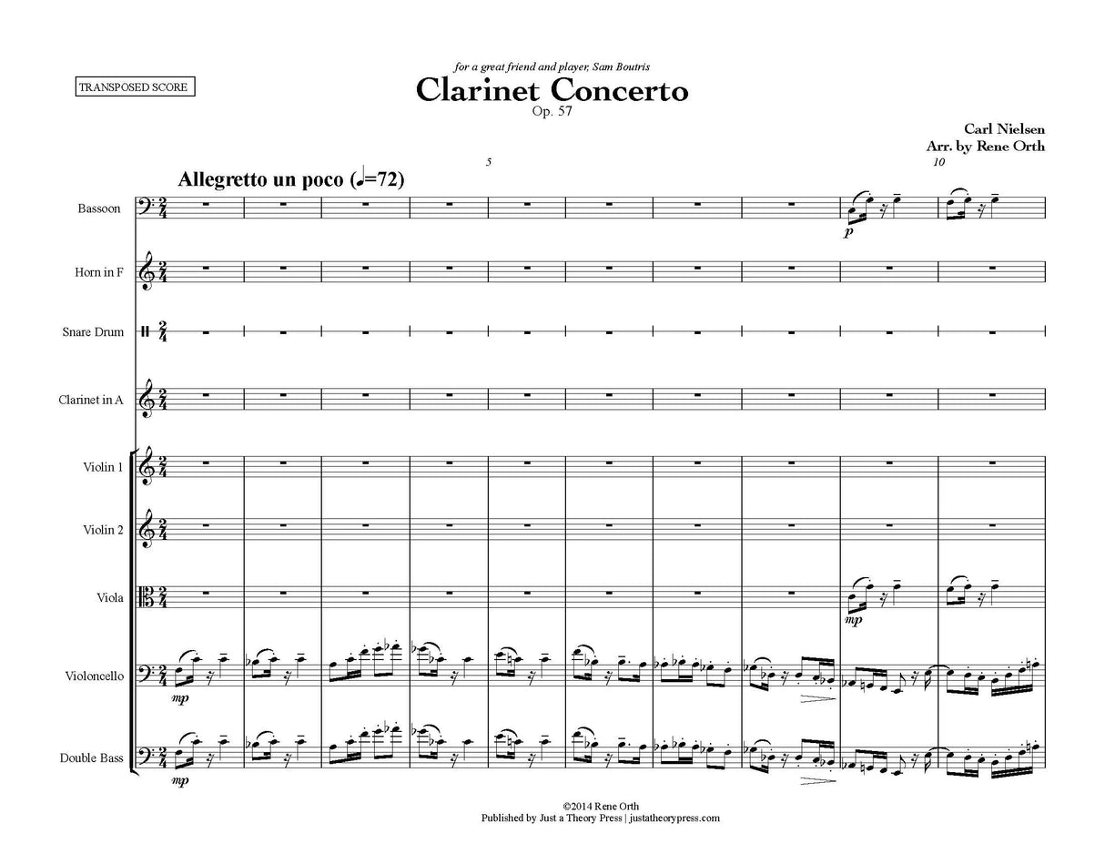 Nielsen: Clarinet Concerto (arr. for clarinet in A & chamber ensemble)