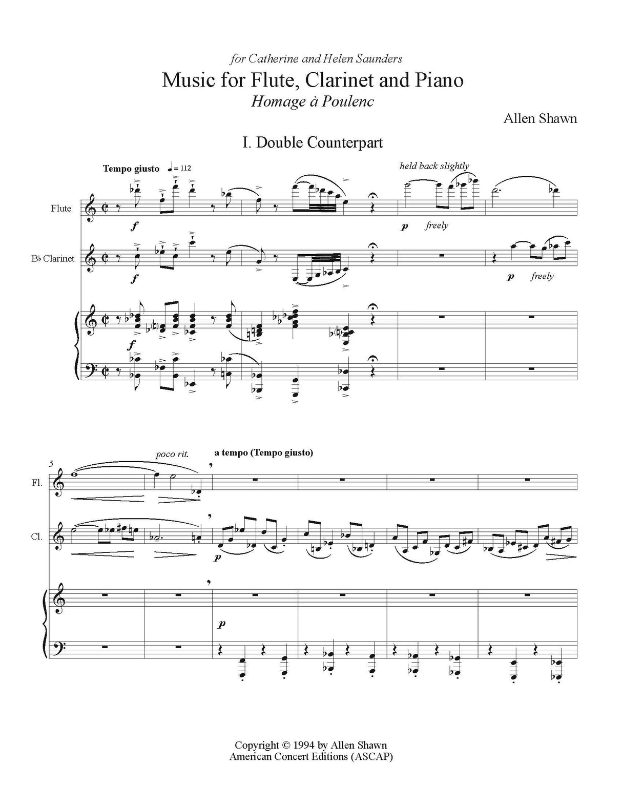 Shawn: Music for Flute, Clarinet, & Piano