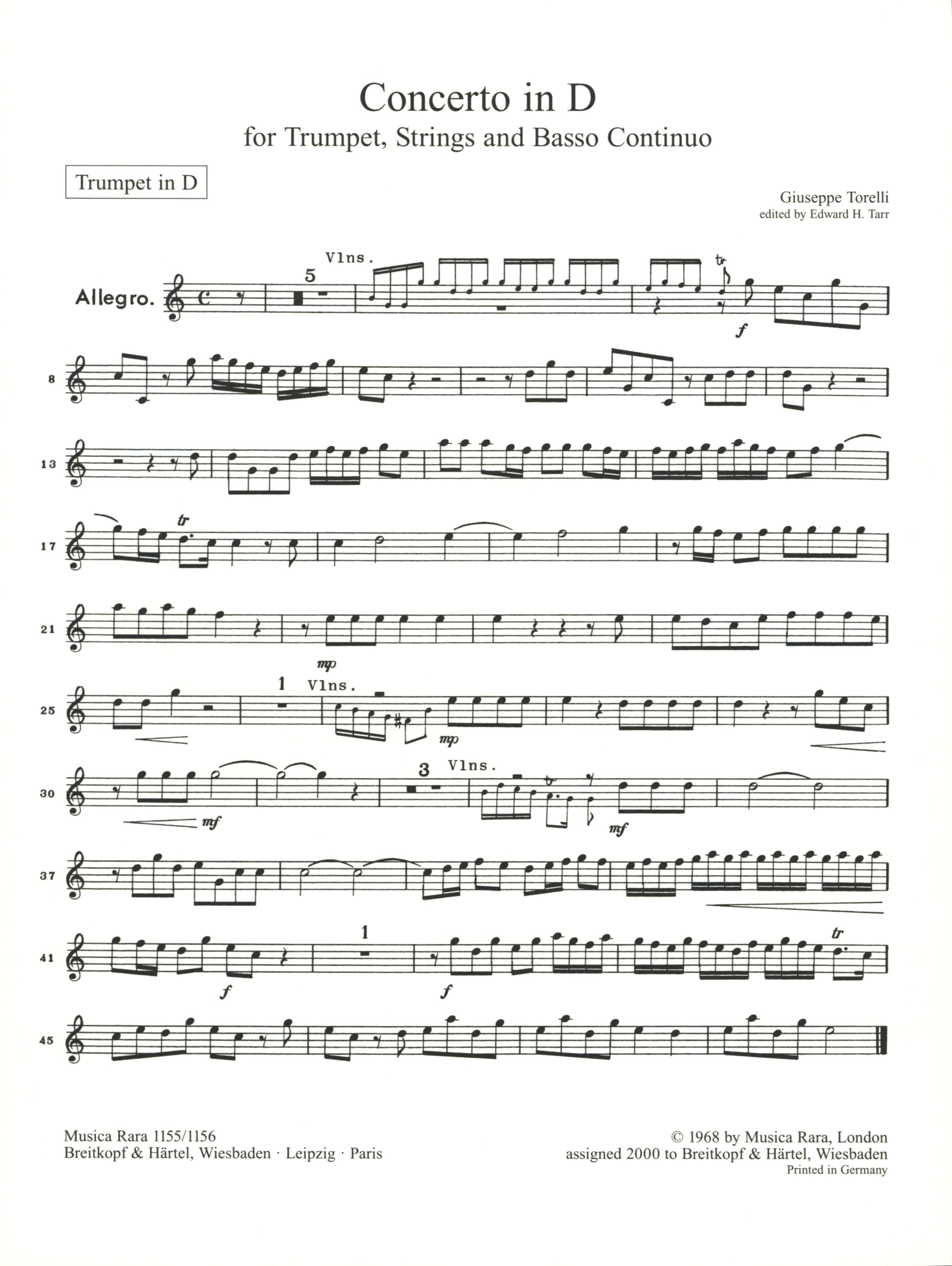 Torelli: Trumpet Concerto in D Major – Ficks Music