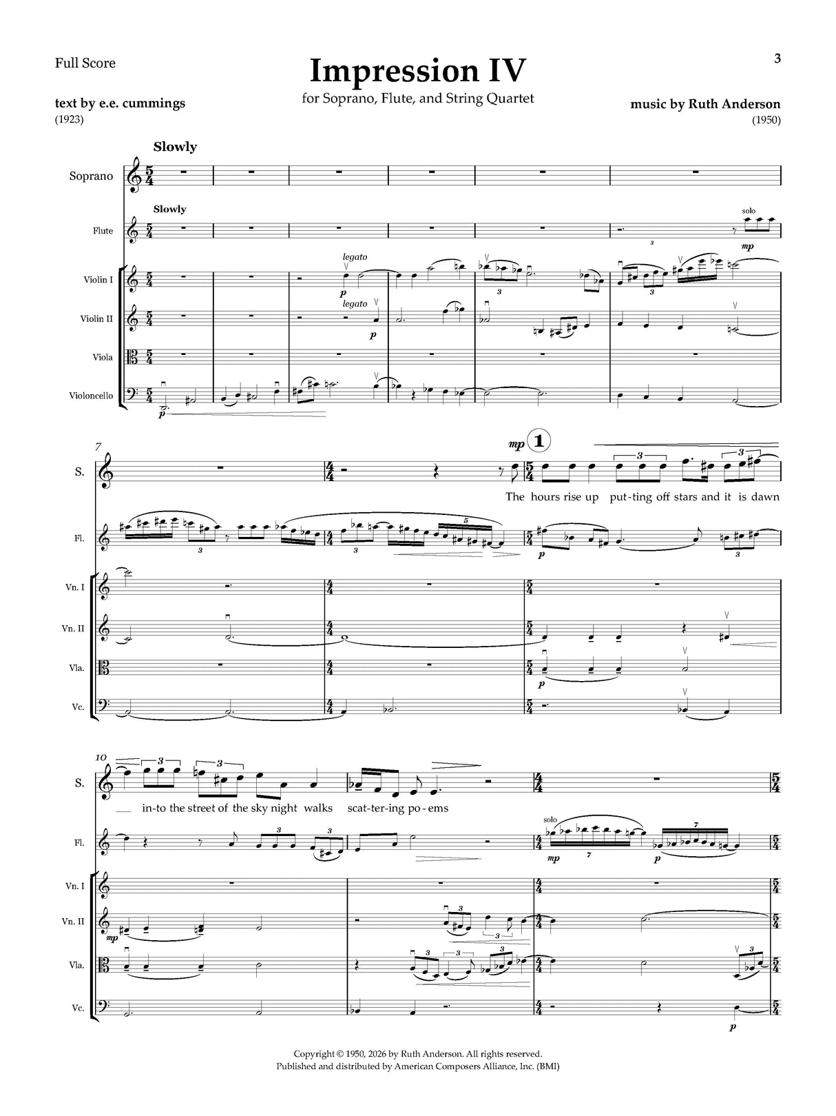 R. Anderson: Impression IV (Version for Soprano, Flute, & String Quartet)