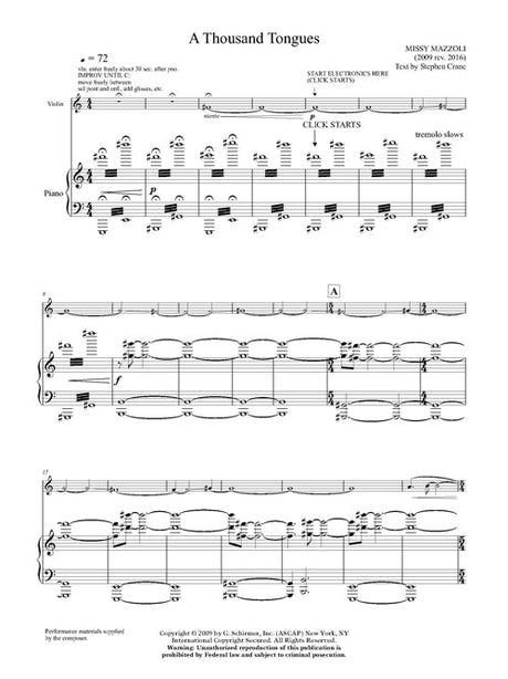 Mazzoli: A Thousand Tongues (Version for Violin, Piano, & Electronics)