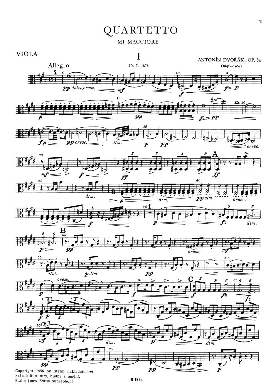 Dvořák: String Quartet No. 8 in E Major, Op. 80